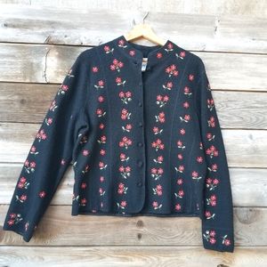 Talbots 100% Wool Floral Jacket Womens Large